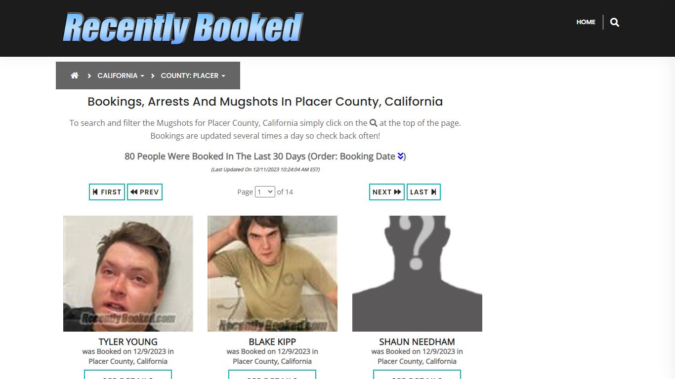 Bookings, Arrests and Mugshots in Placer County, California